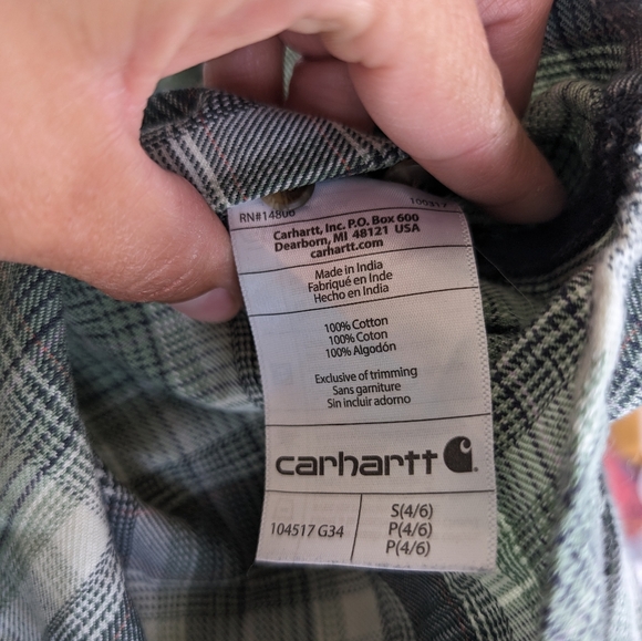 Carhartt hooded button down flannel green‎ size sm - Picture 6 of 6